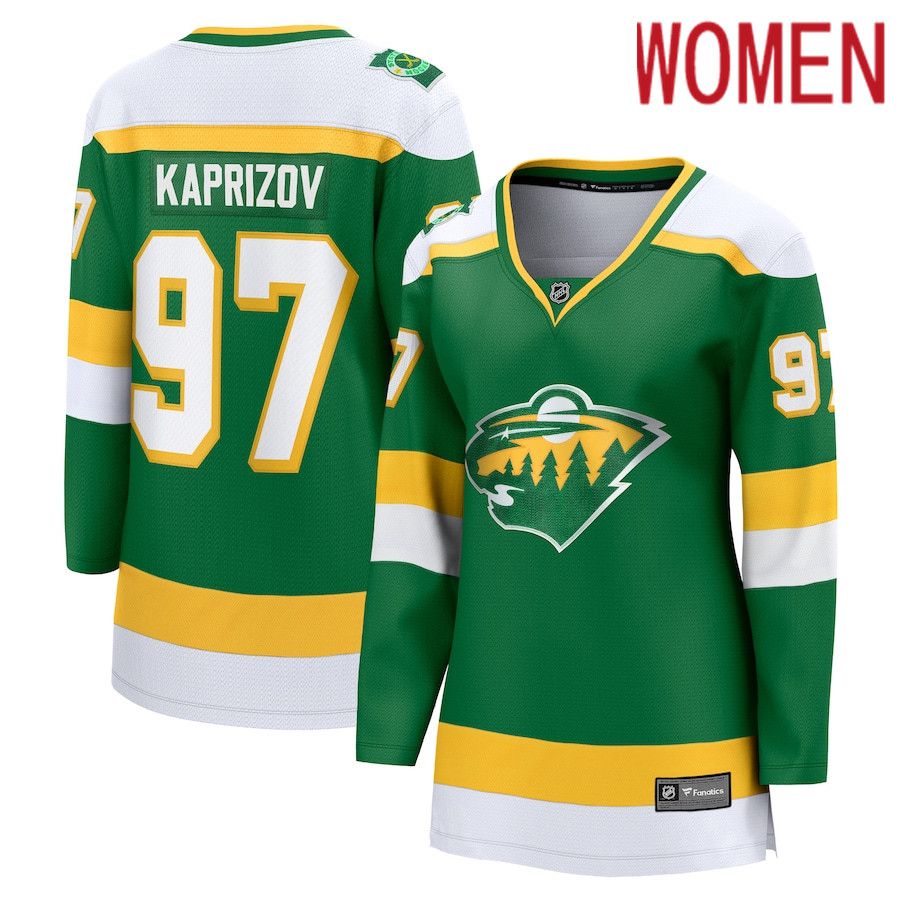 Women Minnesota Wild #97 Kirill Kaprizov Fanatics Branded Green 2023-24 Alternate Premier Breakaway Player NHL Jersey